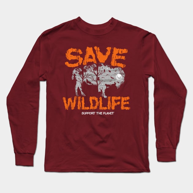 Save Wildlife ~ Bison Long Sleeve T-Shirt by EddieBalevo